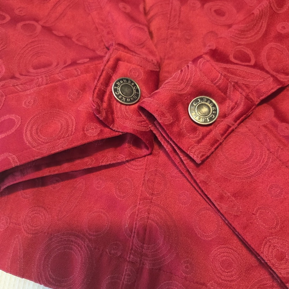 CJ Banks Red Jacquard Circle VTG Button‎ Front Jacket Womens 1X Stretch Cotton - Picture 6 of 6